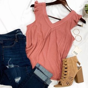 NWT a.n.a ruffle strap blush color femme tank 💗